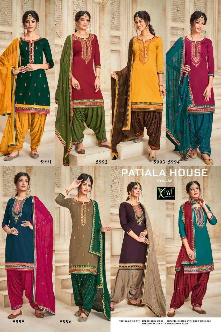 PATIALA HOUSE VOL-86 BY KESSI FABRICS 5991 TO 5998 SERIES BEAUTIFUL SUITS COLORFUL STYLISH FANCY CASUAL WEAR & ETHNIC WEAR JAM SILK WORK DRESSES AT WHOLESALE PRICE