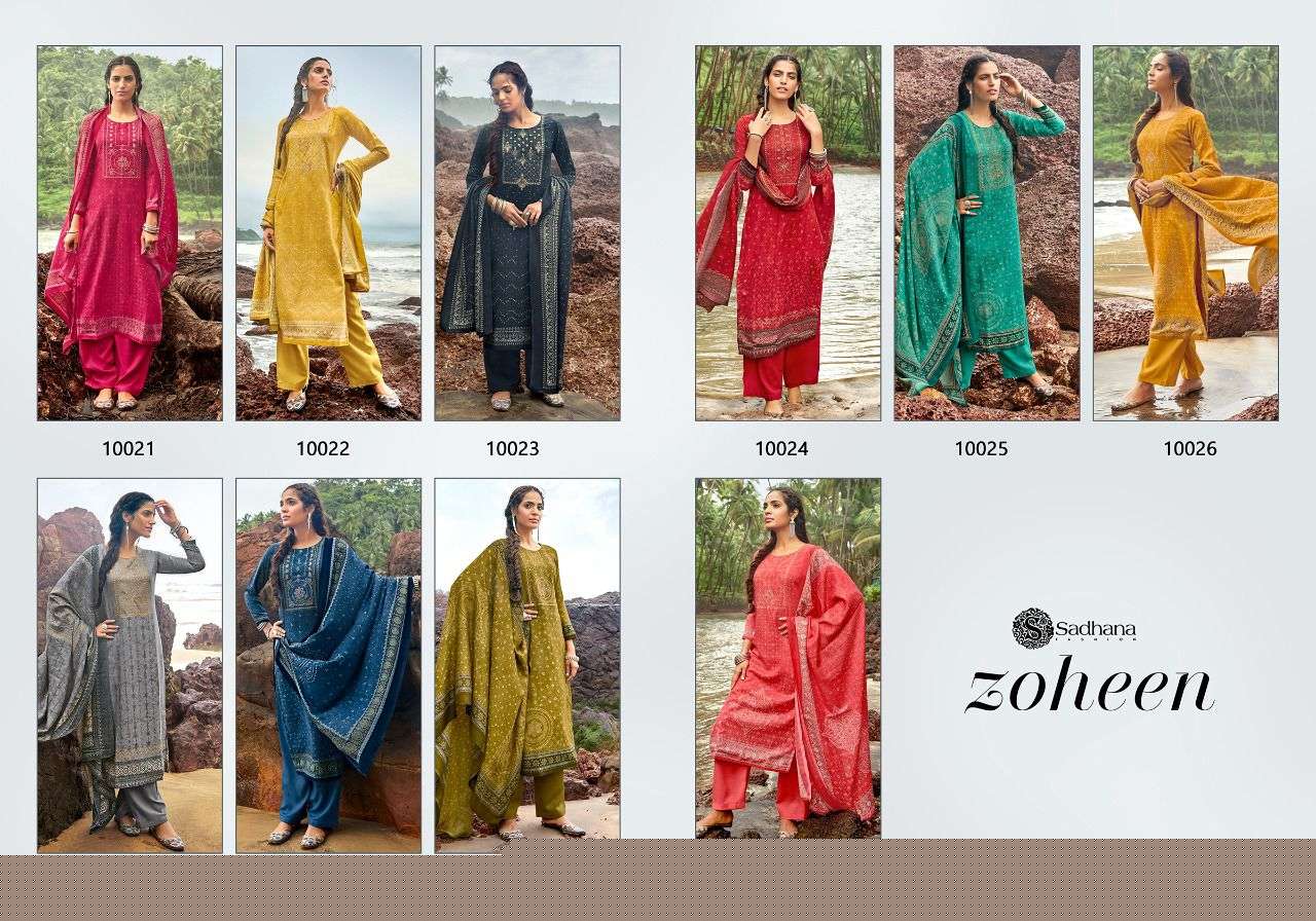 ZOHEEN BY SADHANA FASHION 10021 TO 10030 SERIES INDIAN TRADITIONAL WEAR COLLECTION BEAUTIFUL STYLISH FANCY COLORFUL PARTY WEAR & OCCASIONAL WEAR PURE PASHMIAN DIGITAL PRINT DRESSES AT WHOLESALE PRICE