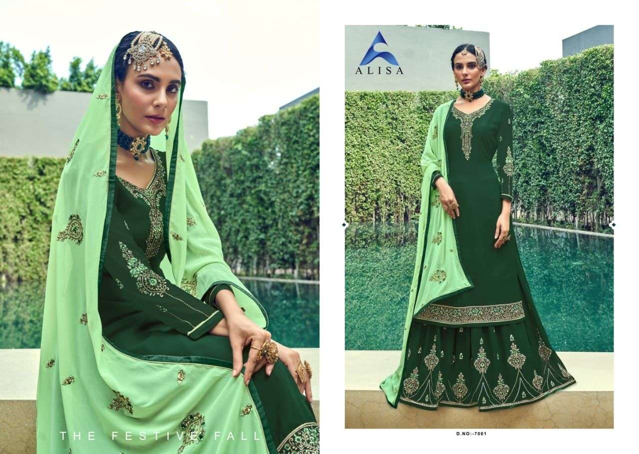 BEGUM BY ALISA 7001 TO 7006 SERIES BEAUTIFUL SUITS COLORFUL STYLISH FANCY CASUAL WEAR & ETHNIC WEAR PURE FAUX GEORGETTE DRESSES AT WHOLESALE PRICE