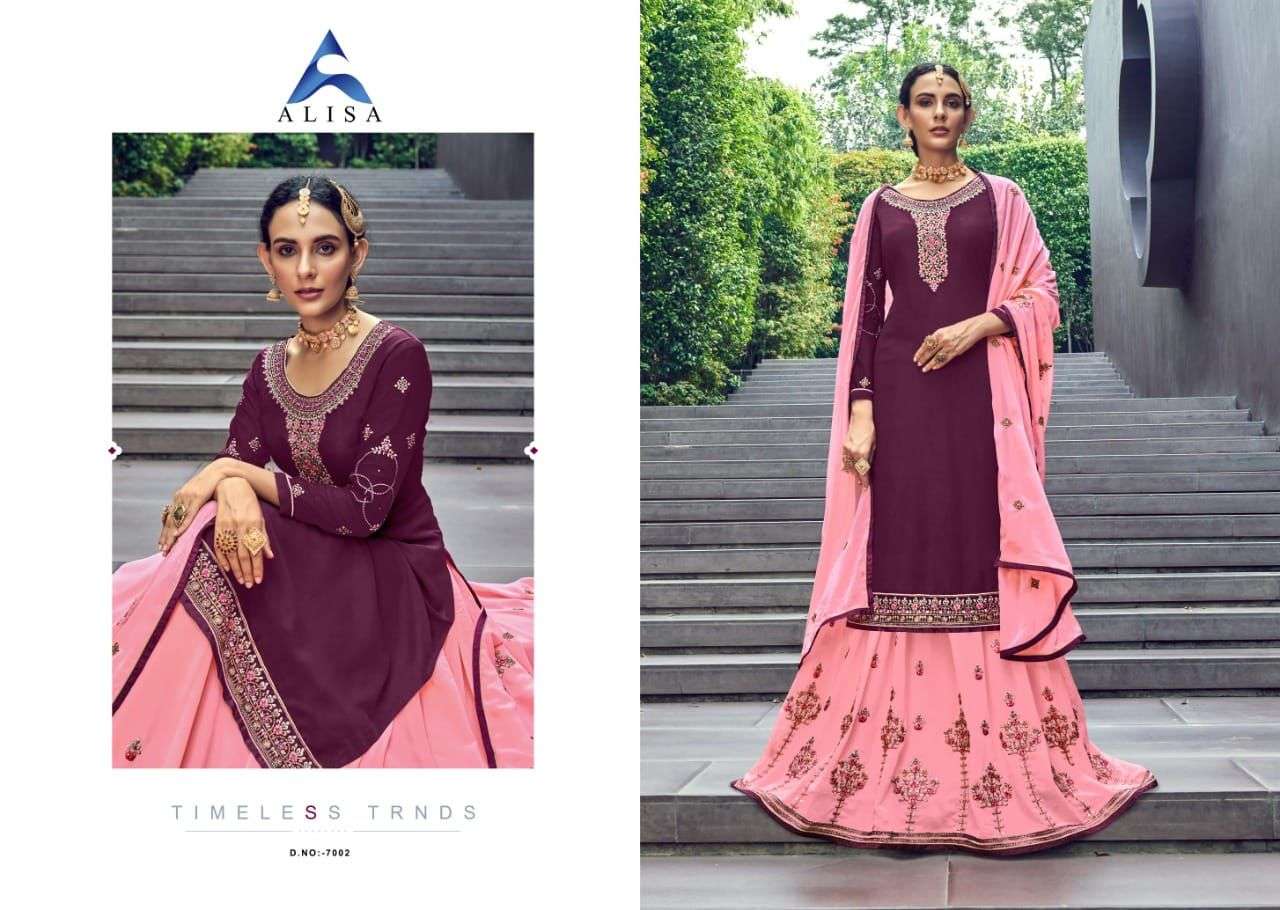 BEGUM BY ALISA 7001 TO 7006 SERIES BEAUTIFUL SUITS COLORFUL STYLISH FANCY CASUAL WEAR & ETHNIC WEAR PURE FAUX GEORGETTE DRESSES AT WHOLESALE PRICE