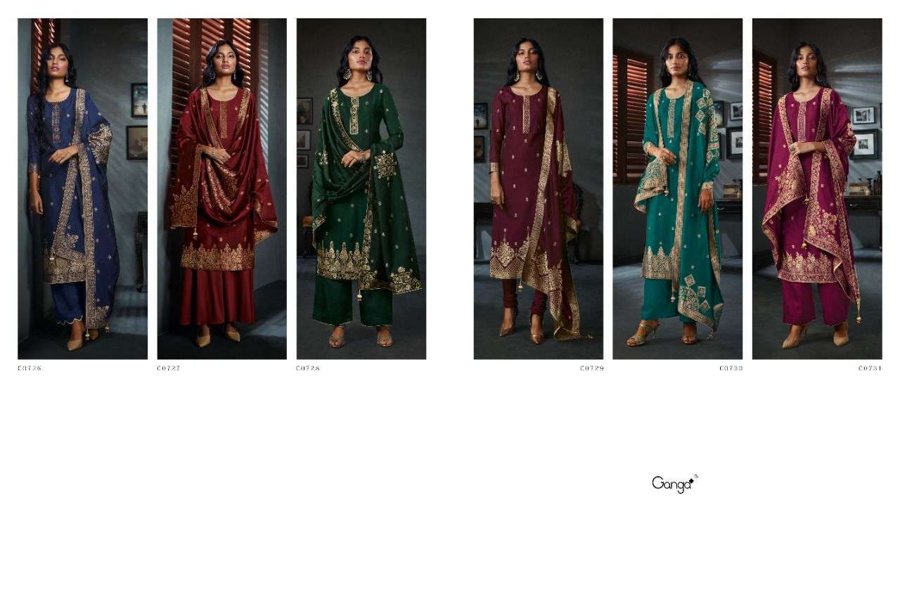 Ardor By Ganga Fashion 726 To 731 Series Beautiful Suits Colorful Stylish Fancy Casual Wear & Ethnic Wear Pure Bemberg Silk Embroidered Dresses At Wholesale Price