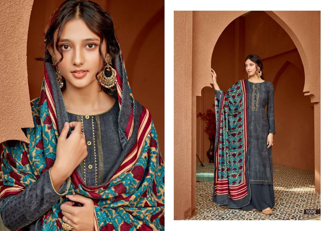 NAYARA BY SWEETY FASHION 1001 TO 1008 SERIES BEAUTIFUL STYLISH SHARARA SUITS FANCY COLORFUL CASUAL WEAR & ETHNIC WEAR & READY TO WEAR PASHMINA WITH WORK DRESSES AT WHOLESALE PRICE