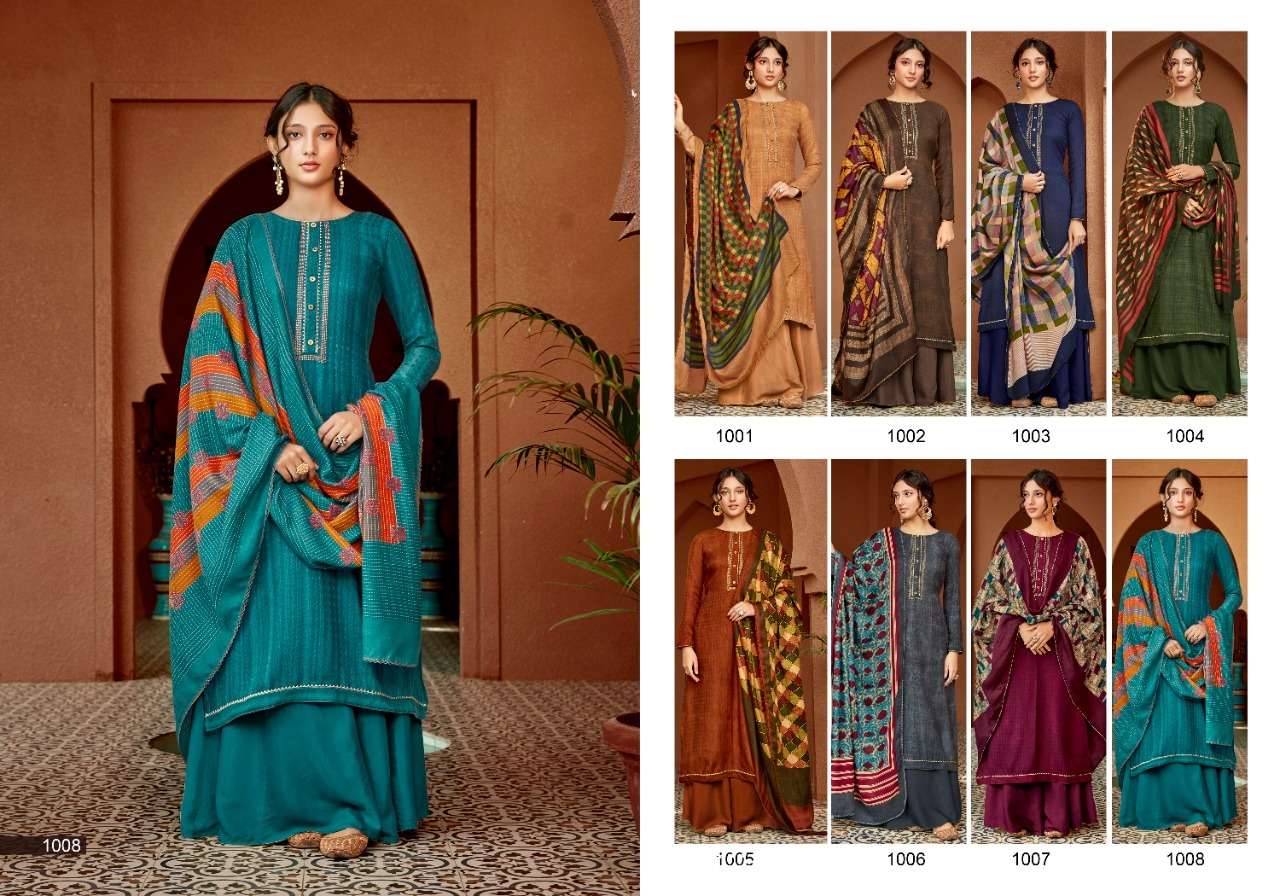 NAYARA BY SWEETY FASHION 1001 TO 1008 SERIES BEAUTIFUL STYLISH SHARARA SUITS FANCY COLORFUL CASUAL WEAR & ETHNIC WEAR & READY TO WEAR PASHMINA WITH WORK DRESSES AT WHOLESALE PRICE