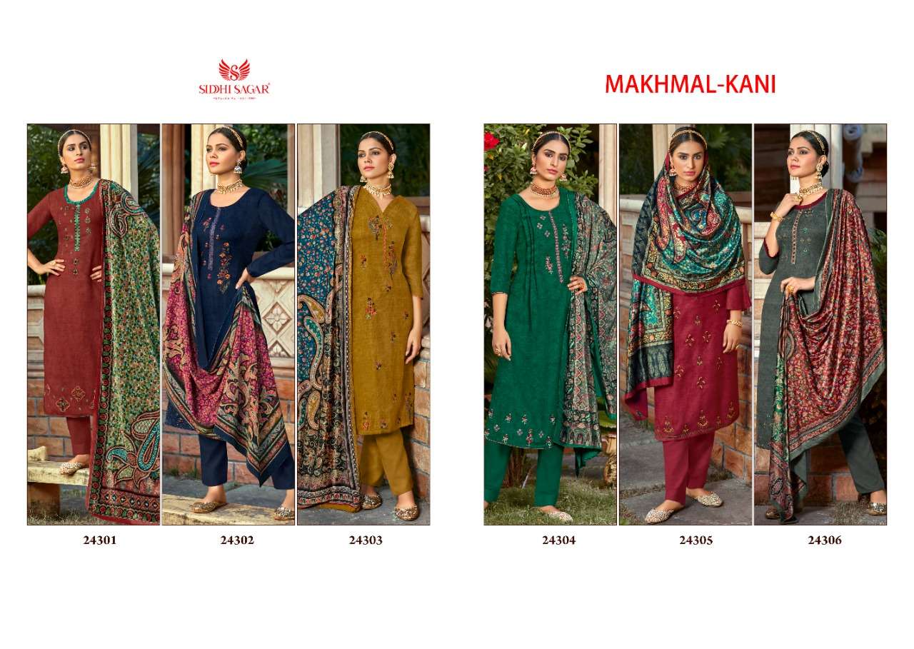 MAKHMAL KANI BY SIDDHI SAGAR 24301 TO 24306 SERIES BEAUTIFUL SUITS COLORFUL STYLISH FANCY CASUAL WEAR & ETHNIC WEAR PURE PASHMINA PRINT WITH EMBROIDERED DRESSES AT WHOLESALE PRICE