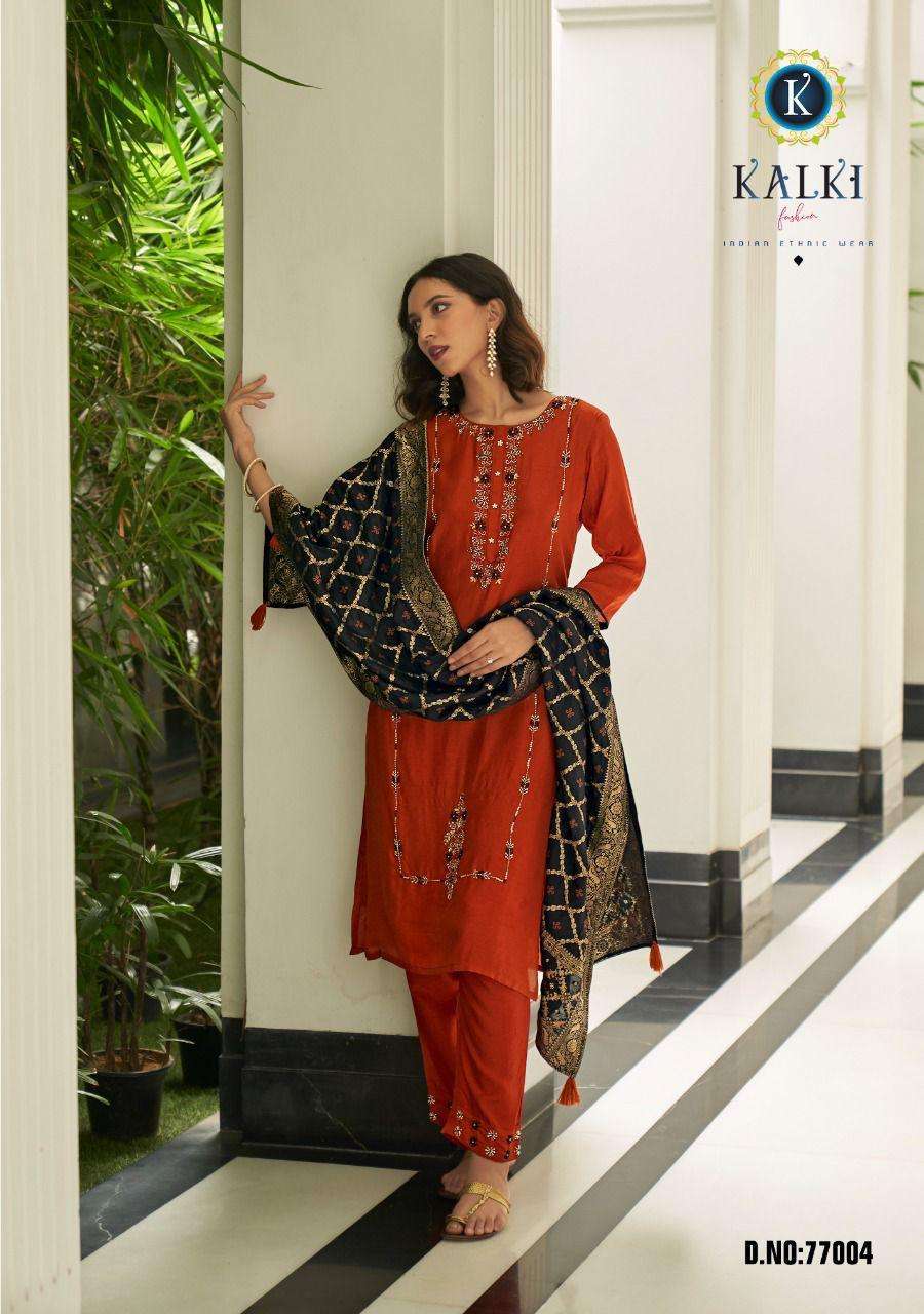 FESTIVAL LUXURY COLLECTION BY KALKI 77001 TO 77006 SERIES BEAUTIFUL SUITS COLORFUL STYLISH FANCY CASUAL WEAR & ETHNIC WEAR PURE VISCOSE SILK DRESSES AT WHOLESALE PRICE