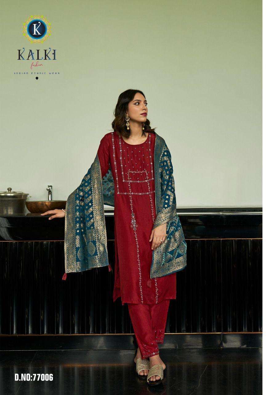 FESTIVAL LUXURY COLLECTION BY KALKI 77001 TO 77006 SERIES BEAUTIFUL SUITS COLORFUL STYLISH FANCY CASUAL WEAR & ETHNIC WEAR PURE VISCOSE SILK DRESSES AT WHOLESALE PRICE