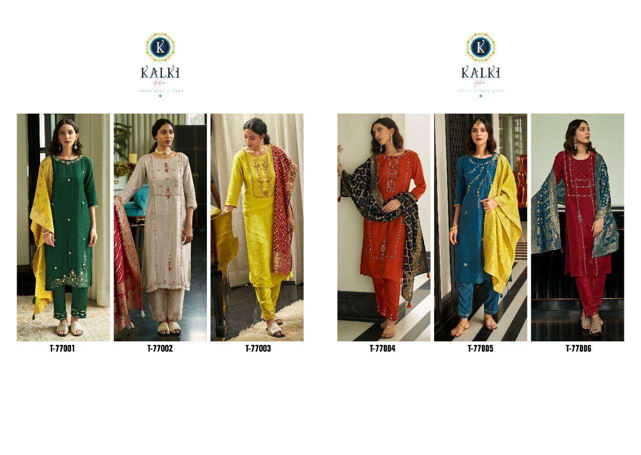 FESTIVAL LUXURY COLLECTION BY KALKI 77001 TO 77006 SERIES BEAUTIFUL SUITS COLORFUL STYLISH FANCY CASUAL WEAR & ETHNIC WEAR PURE VISCOSE SILK DRESSES AT WHOLESALE PRICE