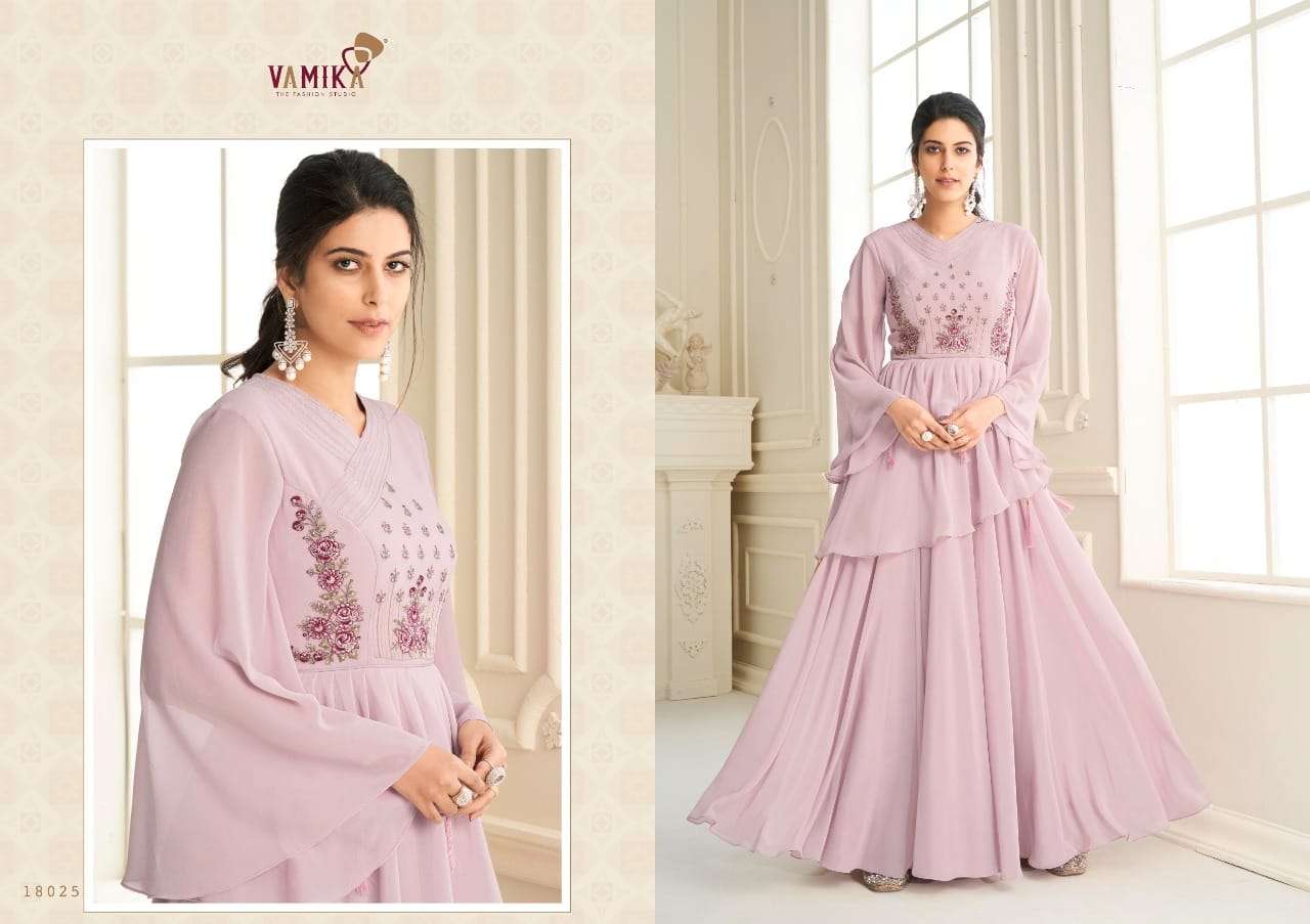 SUI DHAAGA VOL-4 BY VAMIKA 18025 TO 18032 SERIES DESIGNER BEAUTIFUL STYLISH FANCY COLORFUL PARTY WEAR & OCCASIONAL WEAR HEAVY GEORGETTE WITH EMBROIDERY GOWNS AT WHOLESALE PRICE