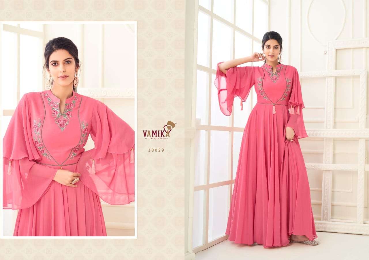 SUI DHAAGA VOL-4 BY VAMIKA 18025 TO 18032 SERIES DESIGNER BEAUTIFUL STYLISH FANCY COLORFUL PARTY WEAR & OCCASIONAL WEAR HEAVY GEORGETTE WITH EMBROIDERY GOWNS AT WHOLESALE PRICE