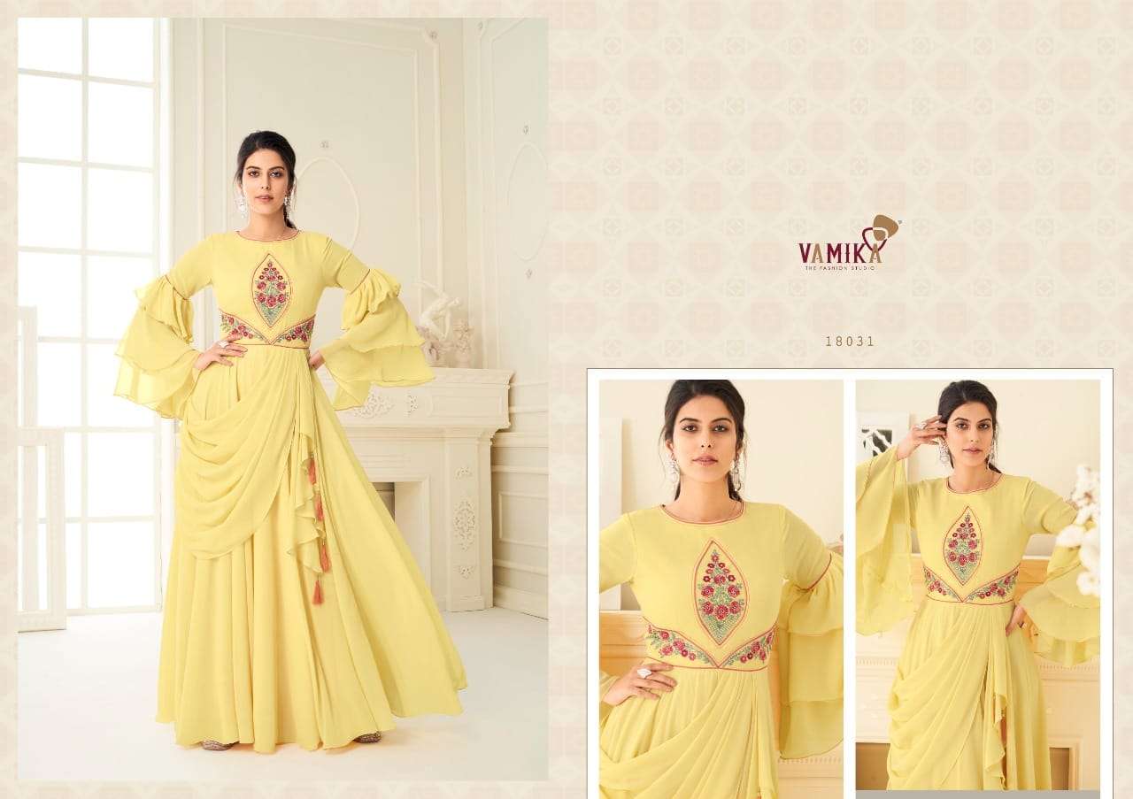 SUI DHAAGA VOL-4 BY VAMIKA 18025 TO 18032 SERIES DESIGNER BEAUTIFUL STYLISH FANCY COLORFUL PARTY WEAR & OCCASIONAL WEAR HEAVY GEORGETTE WITH EMBROIDERY GOWNS AT WHOLESALE PRICE