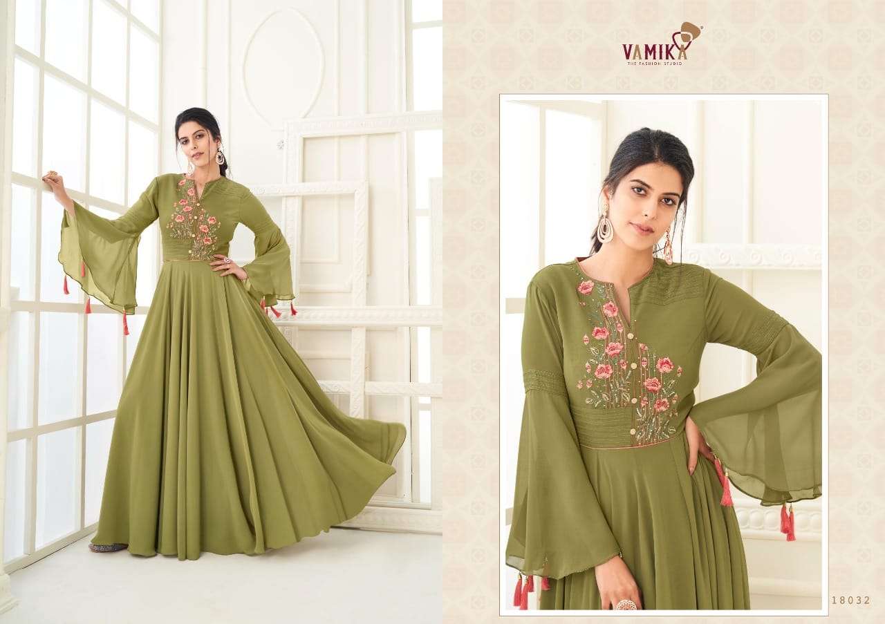 SUI DHAAGA VOL-4 BY VAMIKA 18025 TO 18032 SERIES DESIGNER BEAUTIFUL STYLISH FANCY COLORFUL PARTY WEAR & OCCASIONAL WEAR HEAVY GEORGETTE WITH EMBROIDERY GOWNS AT WHOLESALE PRICE