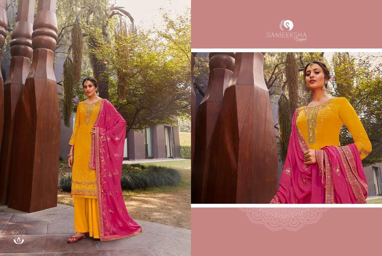 SAVARIYA BY SAMMEKSHA DESIGNER 1001 TO 1007 SERIES BEAUTIFUL STYLISH SHARARA SUITS FANCY COLORFUL CASUAL WEAR & ETHNIC WEAR & READY TO WEAR GEORGETTE SATIN DRESSES AT WHOLESALE PRICE