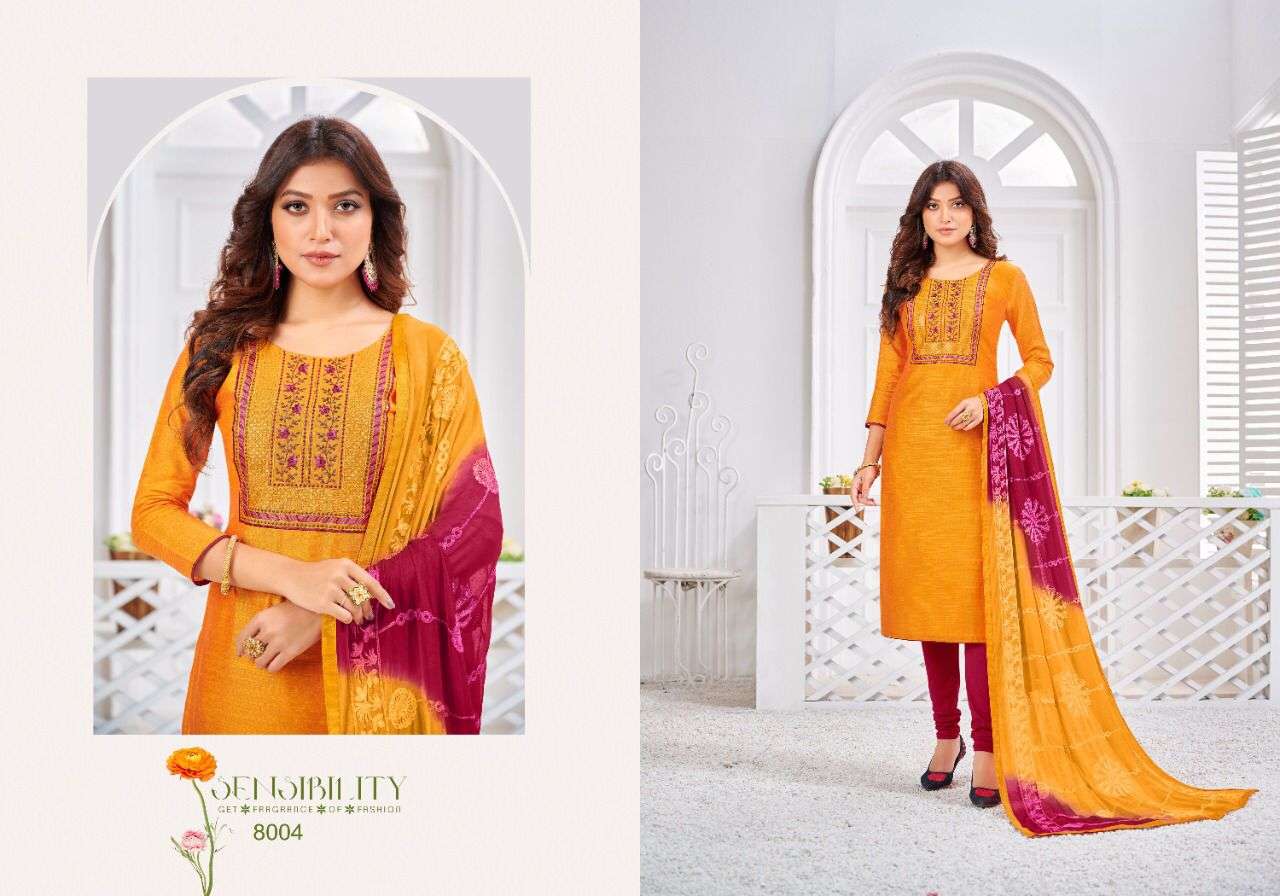 NASREEN BY KASMEERA 8001 TO 8012 SERIES BEAUTIFUL STYLISH SHARARA SUITS FANCY COLORFUL CASUAL WEAR & ETHNIC WEAR & READY TO WEAR JHARNA SILK DRESSES AT WHOLESALE PRICE