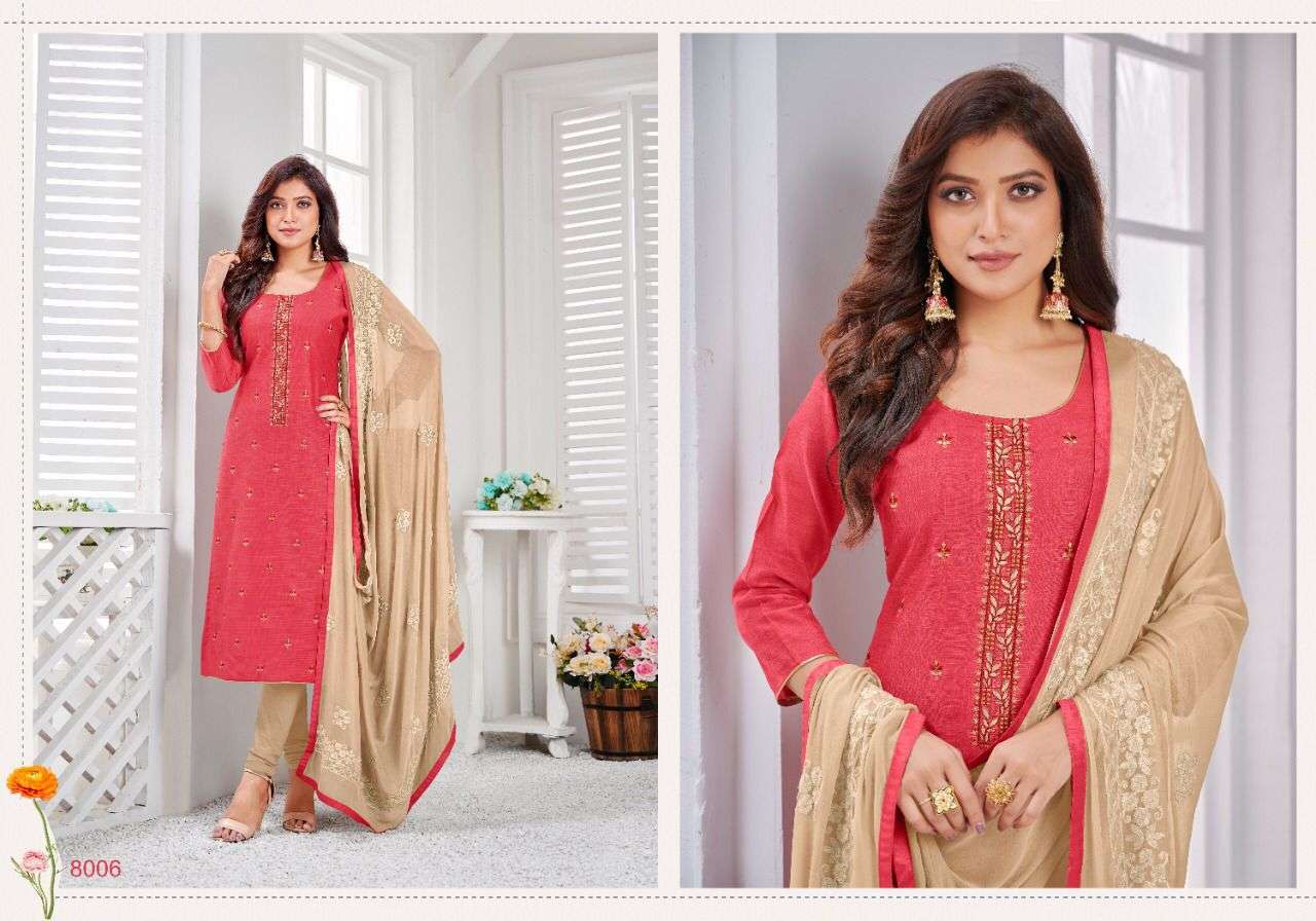 NASREEN BY KASMEERA 8001 TO 8012 SERIES BEAUTIFUL STYLISH SHARARA SUITS FANCY COLORFUL CASUAL WEAR & ETHNIC WEAR & READY TO WEAR JHARNA SILK DRESSES AT WHOLESALE PRICE