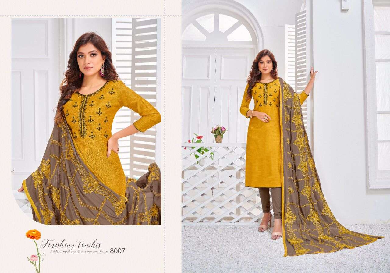 NASREEN BY KASMEERA 8001 TO 8012 SERIES BEAUTIFUL STYLISH SHARARA SUITS FANCY COLORFUL CASUAL WEAR & ETHNIC WEAR & READY TO WEAR JHARNA SILK DRESSES AT WHOLESALE PRICE