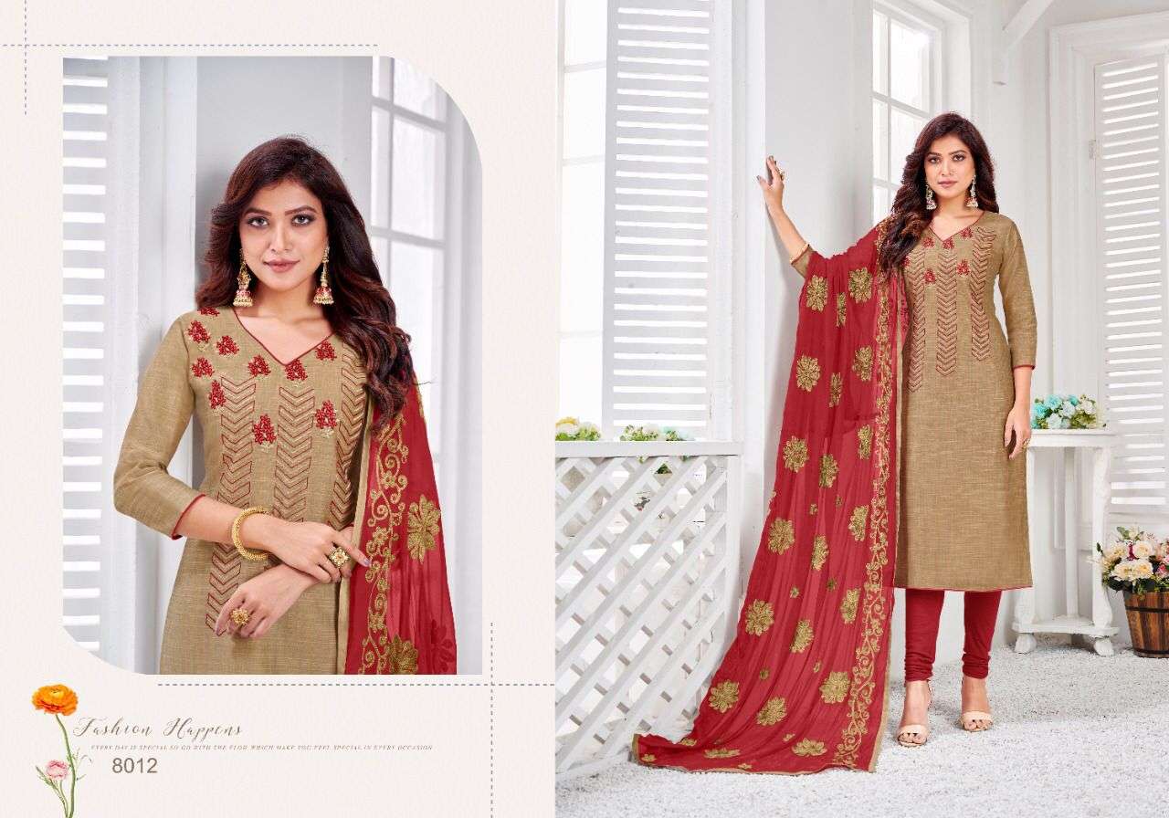 NASREEN BY KASMEERA 8001 TO 8012 SERIES BEAUTIFUL STYLISH SHARARA SUITS FANCY COLORFUL CASUAL WEAR & ETHNIC WEAR & READY TO WEAR JHARNA SILK DRESSES AT WHOLESALE PRICE