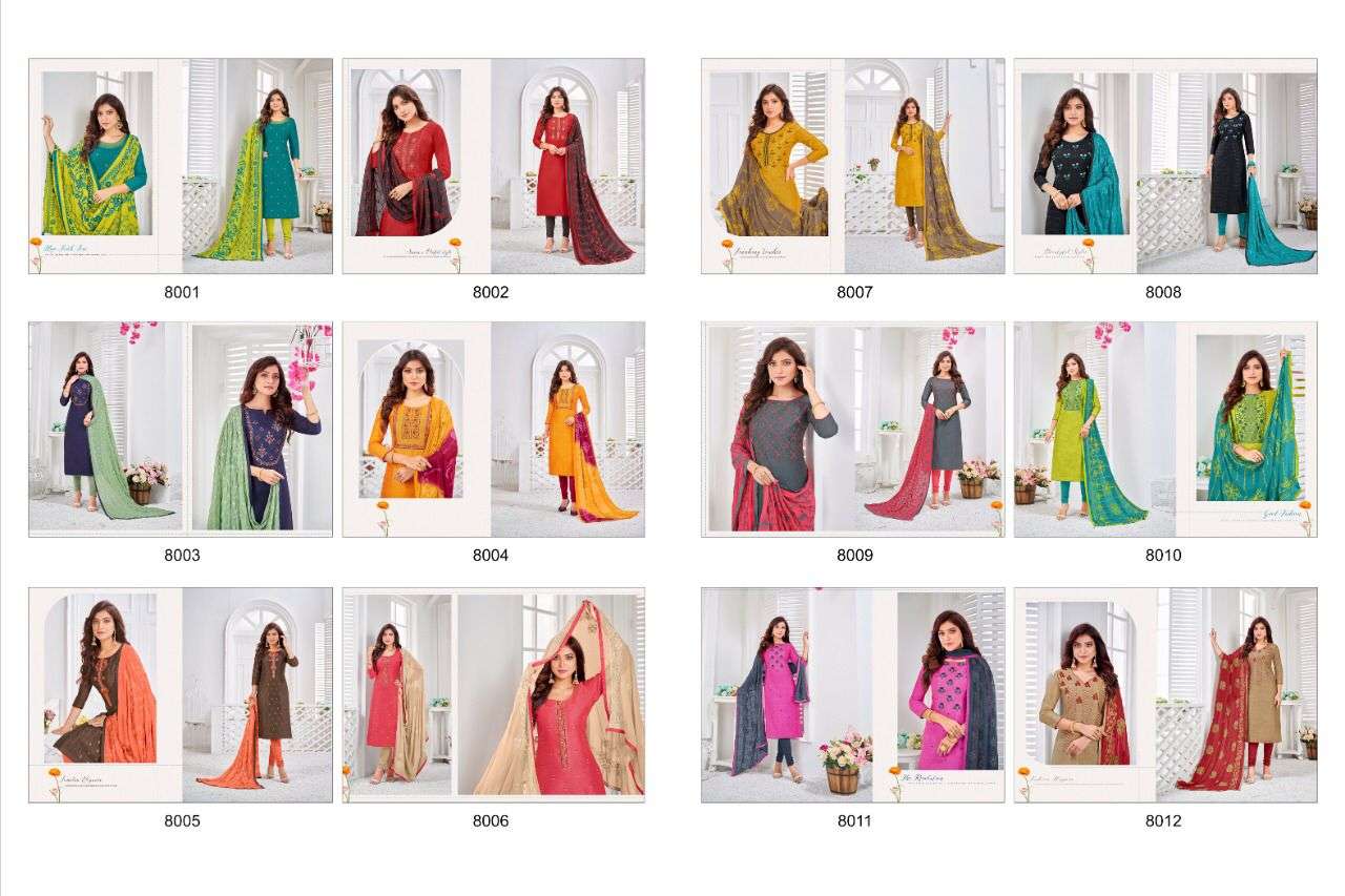 NASREEN BY KASMEERA 8001 TO 8012 SERIES BEAUTIFUL STYLISH SHARARA SUITS FANCY COLORFUL CASUAL WEAR & ETHNIC WEAR & READY TO WEAR JHARNA SILK DRESSES AT WHOLESALE PRICE