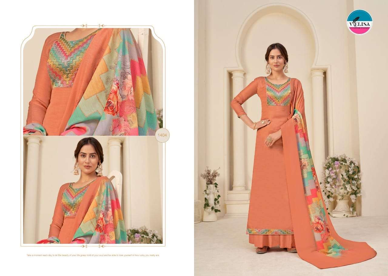 LAILA BY VELISA 1401 TO 1404 SERIES BEAUTIFUL SUITS COLORFUL STYLISH FANCY CASUAL WEAR & ETHNIC WEAR TUSSAR SILK EMBROIDERED DRESSES AT WHOLESALE PRICE