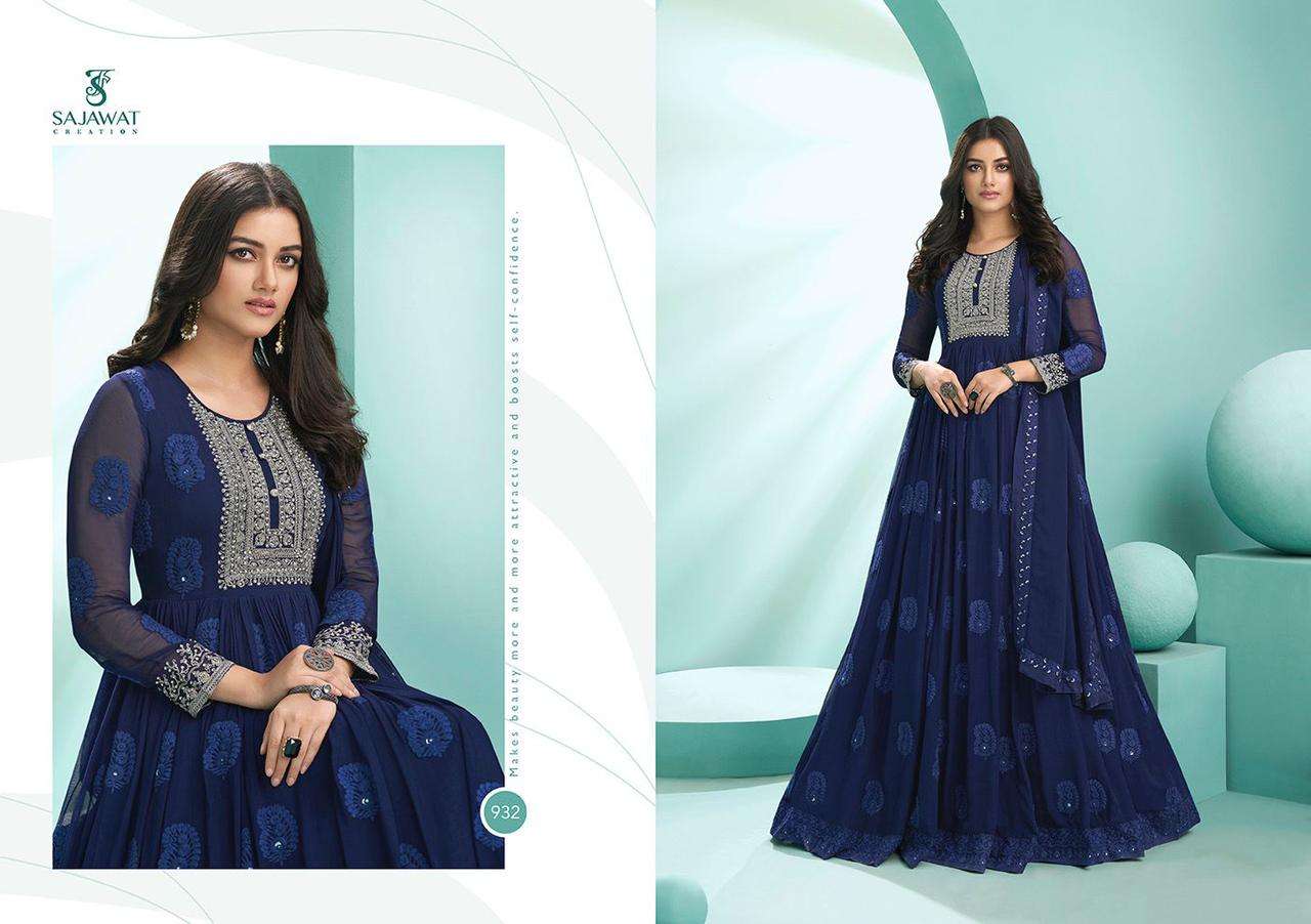 KALPI VOL-1 BY SAJAWAT CREATION 931 TO 936 SERIES BEAUTIFUL STYLISH ANARKALI SUITS FANCY COLORFUL CASUAL WEAR & ETHNIC WEAR & READY TO WEAR HEAVY FAUX GEORGETTE EMBROIDERED DRESSES AT WHOLESALE PRICE