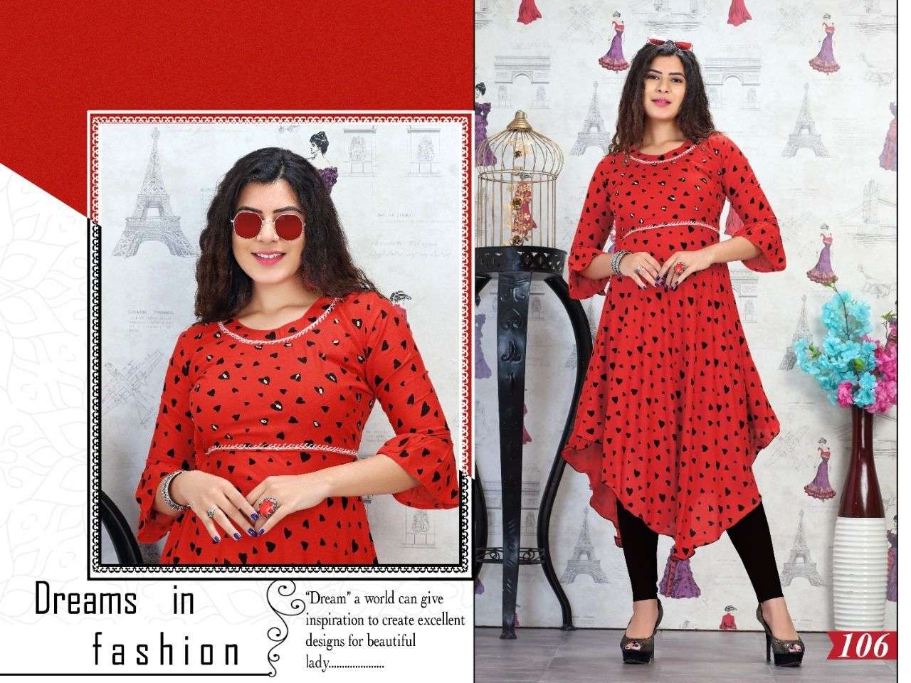 SHARAVYA BY TRENDY 101 TO 106 SERIES DESIGNER STYLISH FANCY COLORFUL BEAUTIFUL PARTY WEAR & ETHNIC WEAR COLLECTION RAYON PRINT WITH WORK KURTIS AT WHOLESALE PRICE
