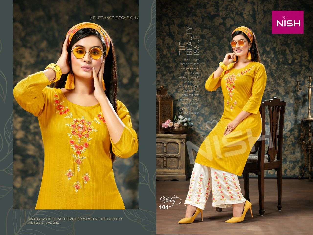 BABY BY NISH 101 TO 106 SERIES DESIGNER STYLISH FANCY COLORFUL BEAUTIFUL PARTY WEAR & ETHNIC WEAR COLLECTION RAYON DOBBY KURTIS WITH BOTTOM AT WHOLESALE PRICE