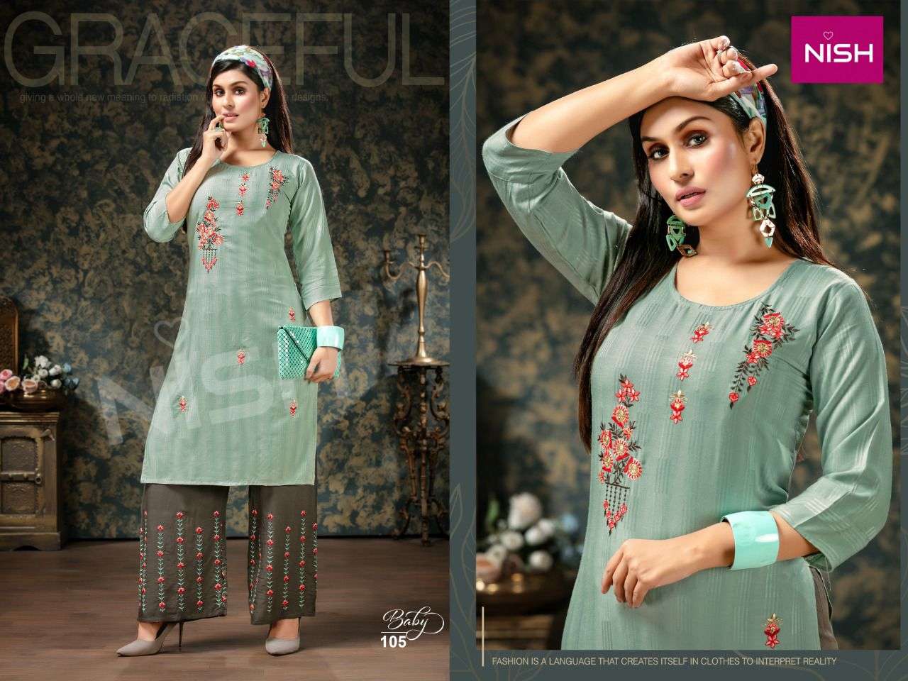 BABY BY NISH 101 TO 106 SERIES DESIGNER STYLISH FANCY COLORFUL BEAUTIFUL PARTY WEAR & ETHNIC WEAR COLLECTION RAYON DOBBY KURTIS WITH BOTTOM AT WHOLESALE PRICE