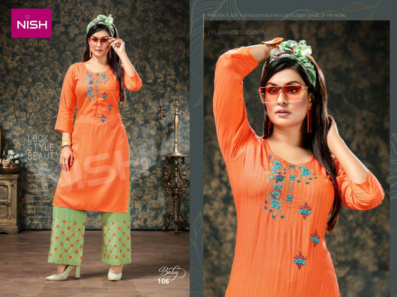 BABY BY NISH 101 TO 106 SERIES DESIGNER STYLISH FANCY COLORFUL BEAUTIFUL PARTY WEAR & ETHNIC WEAR COLLECTION RAYON DOBBY KURTIS WITH BOTTOM AT WHOLESALE PRICE
