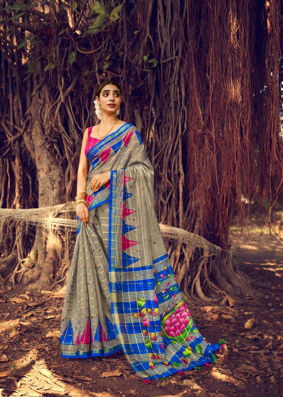WEAVES PRAYAGRAJ VOL-2 BY SIDDHANT WEAVES 34013 TO 34024 SERIES INDIAN TRADITIONAL WEAR COLLECTION BEAUTIFUL STYLISH FANCY COLORFUL PARTY WEAR & OCCASIONAL WEAR PURE LINEN SAREES AT WHOLESALE PRICE