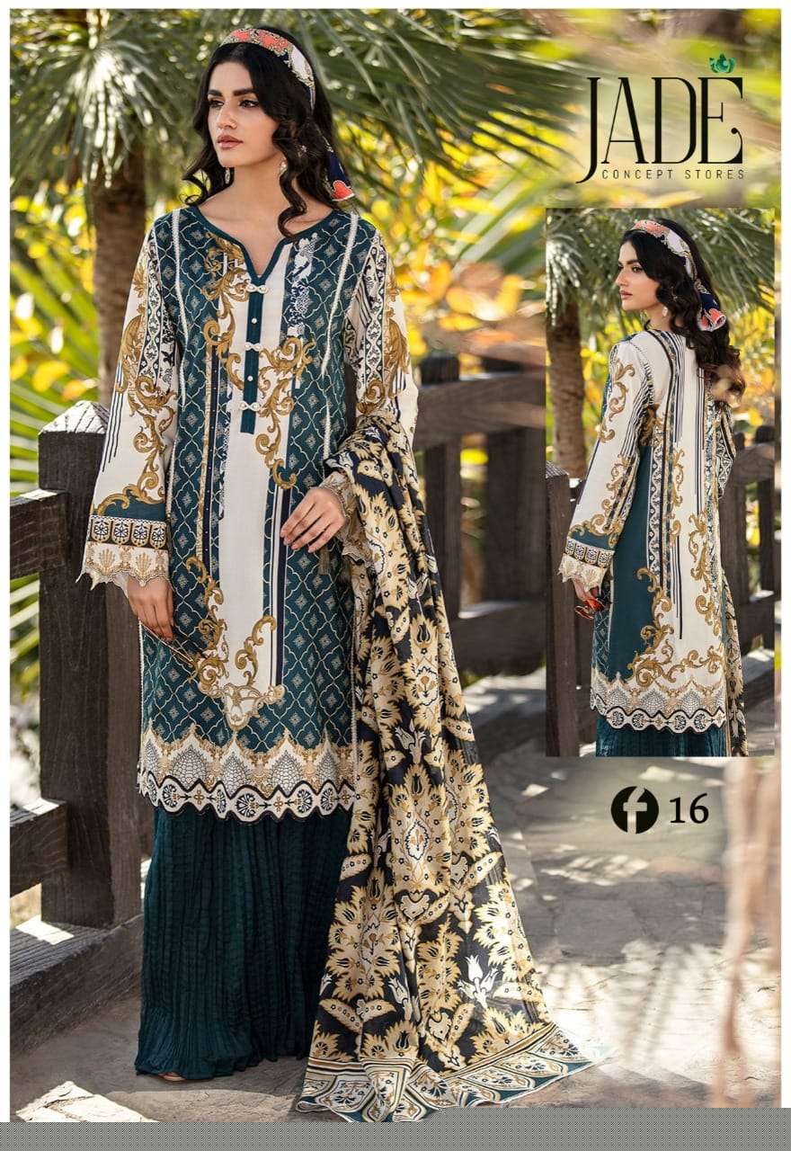 FIRDOUS URBANE VOL-2 BY JADE 11 TO 18 SERIES BEAUTIFUL SUITS COLORFUL STYLISH FANCY CASUAL WEAR & ETHNIC WEAR PURE LAWN DRESSES AT WHOLESALE PRICE