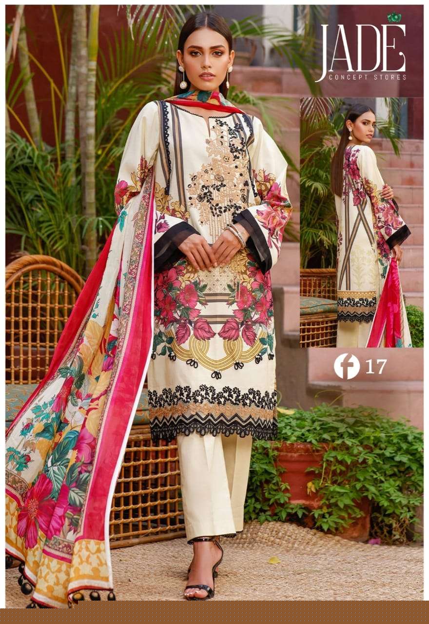 FIRDOUS URBANE VOL-2 BY JADE 11 TO 18 SERIES BEAUTIFUL SUITS COLORFUL STYLISH FANCY CASUAL WEAR & ETHNIC WEAR PURE LAWN DRESSES AT WHOLESALE PRICE