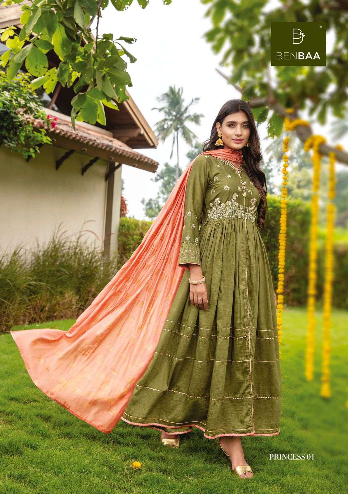 PRINCESS BY BENBAA 01 TO 06 SERIES BEAUTIFUL STYLISH FANCY COLORFUL CASUAL WEAR & ETHNIC WEAR HEAVY SILK EMBROIDERED GOWNS WITH DUPATTA AT WHOLESALE PRICE