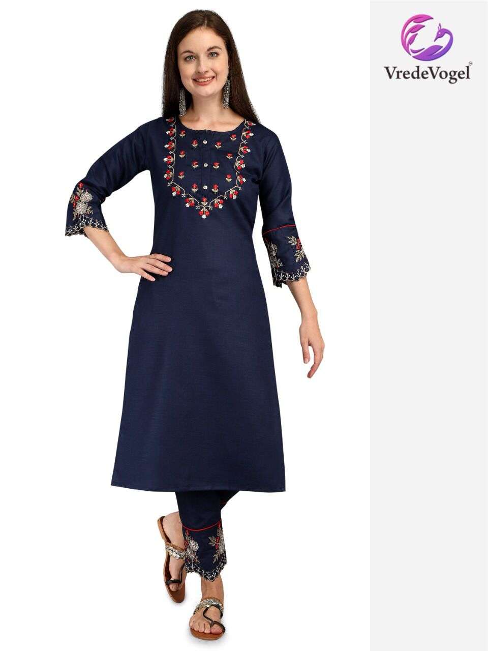 RASAM VOL-2 BY VREDE VOGEL 201 TO 204 SERIES DESIGNER STYLISH FANCY COLORFUL BEAUTIFUL PARTY WEAR & ETHNIC WEAR COLLECTION COTTON EMBROIDERY KURTIS WITH BOTTOM AT WHOLESALE PRICE