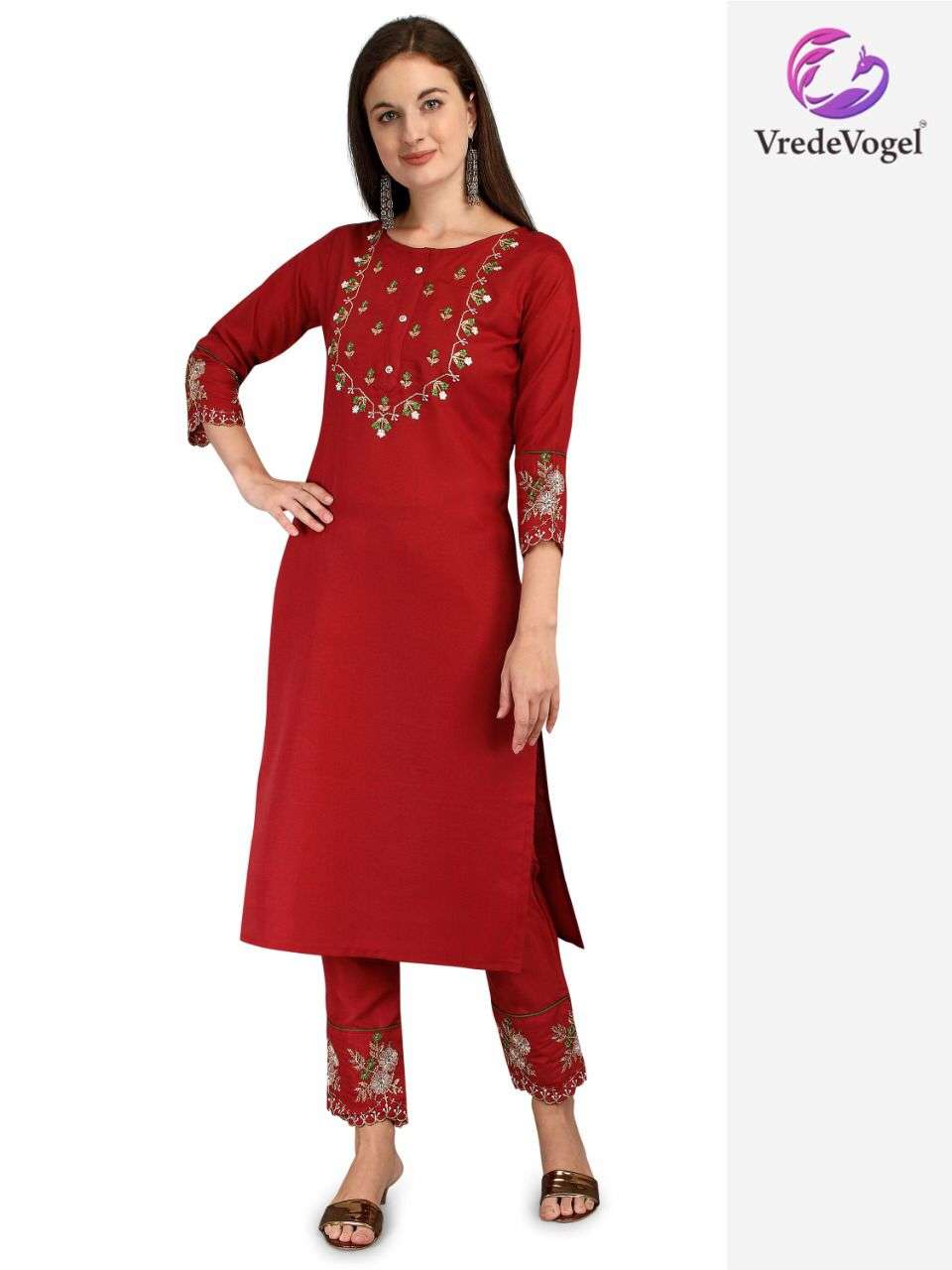 RASAM VOL-2 BY VREDE VOGEL 201 TO 204 SERIES DESIGNER STYLISH FANCY COLORFUL BEAUTIFUL PARTY WEAR & ETHNIC WEAR COLLECTION COTTON EMBROIDERY KURTIS WITH BOTTOM AT WHOLESALE PRICE