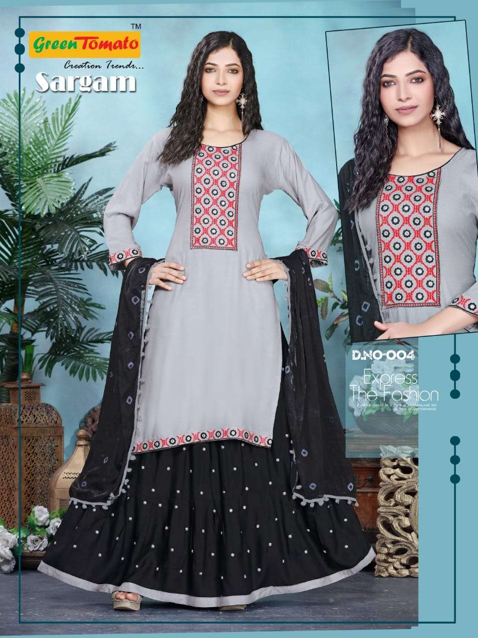 SARGAM BY GREEN TOMATO 001 TO 008 SERIES BEAUTIFUL SUITS COLORFUL STYLISH FANCY CASUAL WEAR & ETHNIC WEAR HEAVY RAYON EMBROIDERED DRESSES AT WHOLESALE PRICE