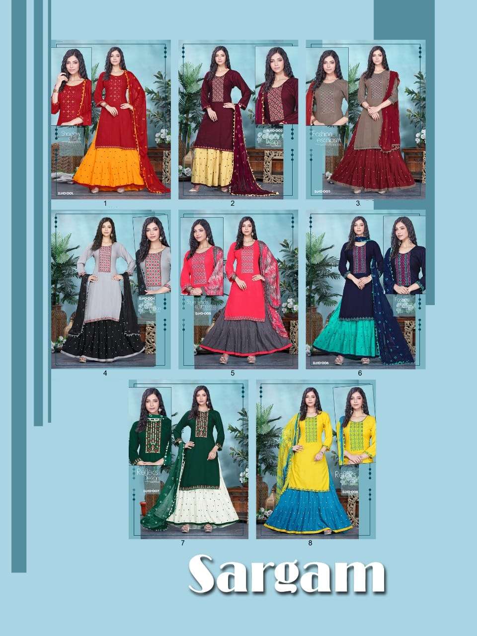 SARGAM BY GREEN TOMATO 001 TO 008 SERIES BEAUTIFUL SUITS COLORFUL STYLISH FANCY CASUAL WEAR & ETHNIC WEAR HEAVY RAYON EMBROIDERED DRESSES AT WHOLESALE PRICE