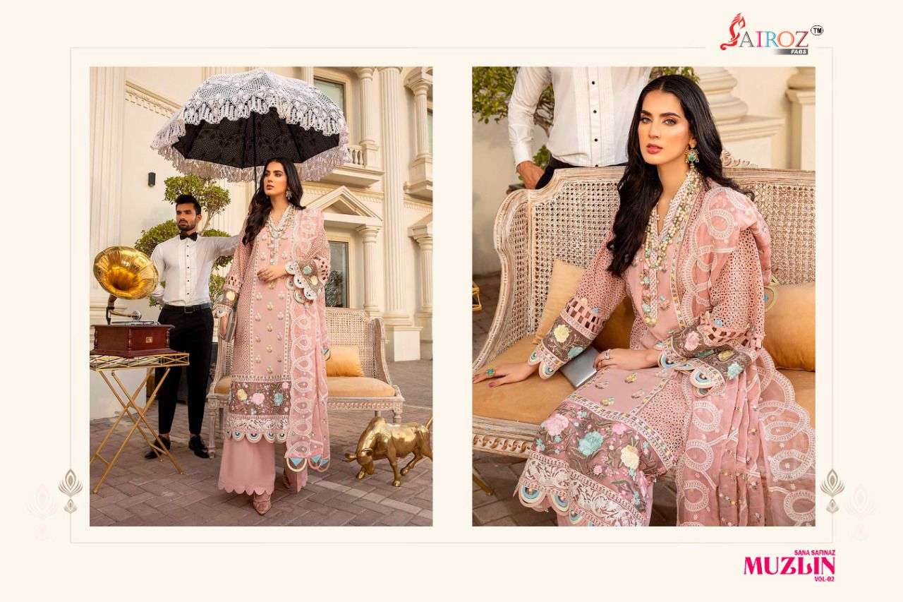 SANA SAFINAZ MUZLIN VOL-2 BY SAIROZ FABS 4003 TO 4004 SERIES PAKISTANI STYLISH BEAUTIFUL COLOURFUL PRINTED & EMBROIDERED PARTY WEAR & OCCASIONAL WEAR PASHMINA EMBROIDERED DRESSES AT WHOLESALE PRICE