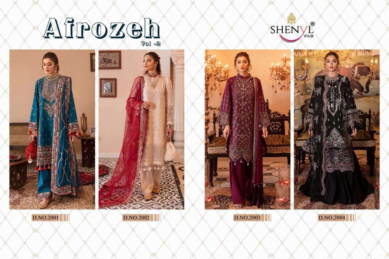 AIROZEH VOL-2 BY SHENYL FABS 2001 TO 2004 SERIES DESIGNER PAKISTANI SUITS BEAUTIFUL STYLISH FANCY COLORFUL PARTY WEAR & ETHNIC WEAR FAUX GEORGETTE EMBROIDERED DRESSES AT WHOLESALE PRICE