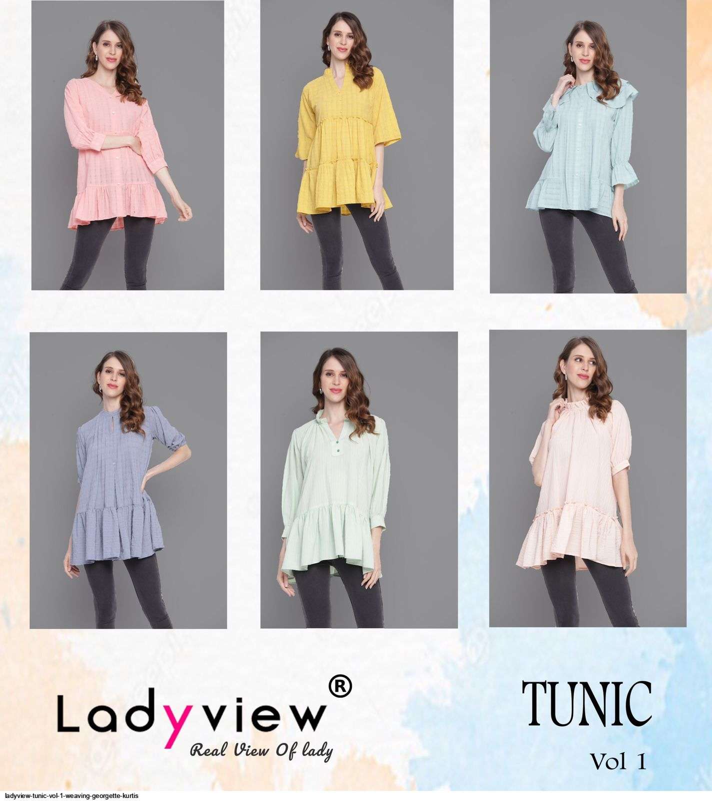 TUNIC VOL-1 BY LADY VIEW BEAUTIFUL STYLISH FANCY COLORFUL CASUAL WEAR & ETHNIC WEAR & READY TO WEAR PREMIUM GEORGETTE TOPS AT WHOLESALE PRICE