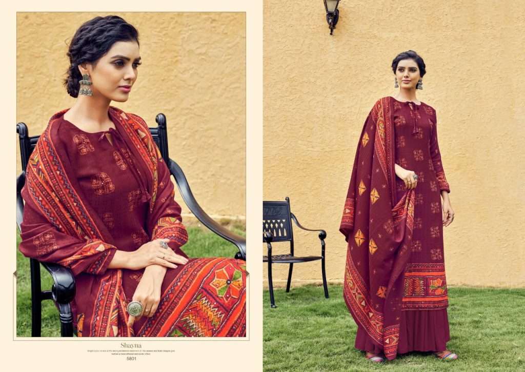 SAHYNA BY VRIDHEE FASHION 5801 TO 5808 SERIES INDIAN TRADITIONAL WEAR COLLECTION BEAUTIFUL STYLISH FANCY COLORFUL PARTY WEAR & OCCASIONAL WEAR PURE PASHMINA PRINT WITH WORK DRESSES AT WHOLESALE PRICE