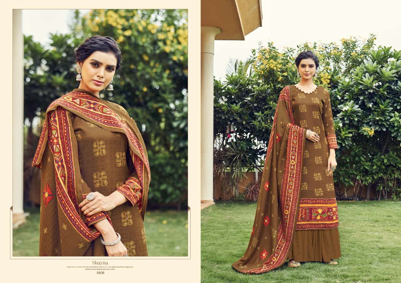SAHYNA BY VRIDHEE FASHION 5801 TO 5808 SERIES INDIAN TRADITIONAL WEAR COLLECTION BEAUTIFUL STYLISH FANCY COLORFUL PARTY WEAR & OCCASIONAL WEAR PURE PASHMINA PRINT WITH WORK DRESSES AT WHOLESALE PRICE
