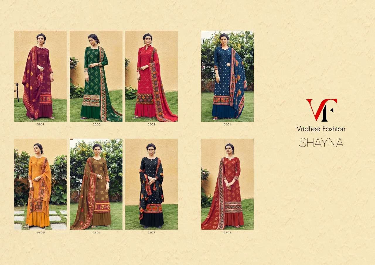 SAHYNA BY VRIDHEE FASHION 5801 TO 5808 SERIES INDIAN TRADITIONAL WEAR COLLECTION BEAUTIFUL STYLISH FANCY COLORFUL PARTY WEAR & OCCASIONAL WEAR PURE PASHMINA PRINT WITH WORK DRESSES AT WHOLESALE PRICE