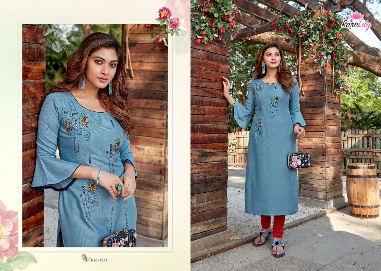 SENORITA BY RARE LILY 1001 TO 1009 SERIES DESIGNER STYLISH FANCY COLORFUL BEAUTIFUL PARTY WEAR & ETHNIC WEAR COLLECTION RAYON WITH WORK KURTIS AT WHOLESALE PRICE