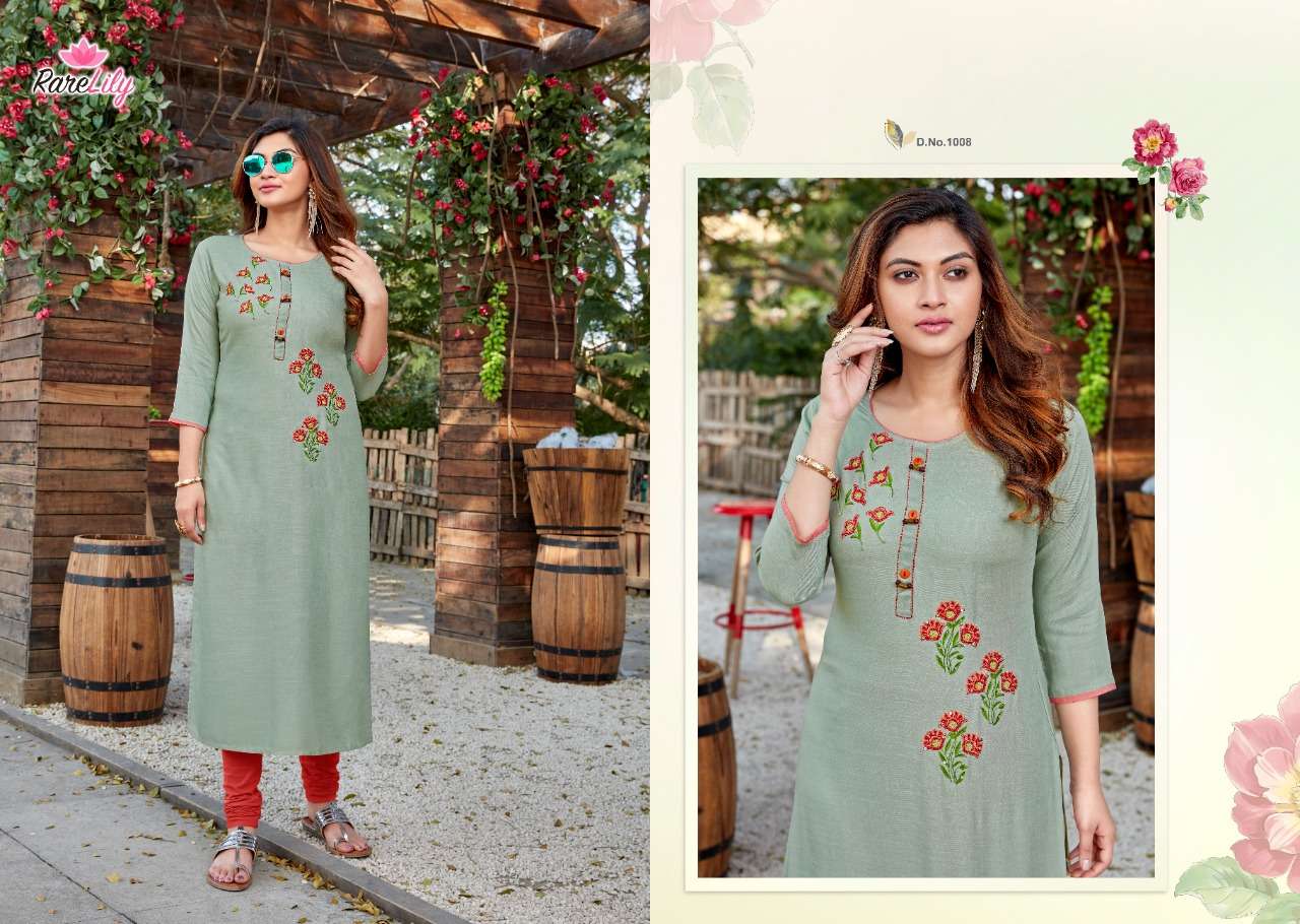 SENORITA BY RARE LILY 1001 TO 1009 SERIES DESIGNER STYLISH FANCY COLORFUL BEAUTIFUL PARTY WEAR & ETHNIC WEAR COLLECTION RAYON WITH WORK KURTIS AT WHOLESALE PRICE
