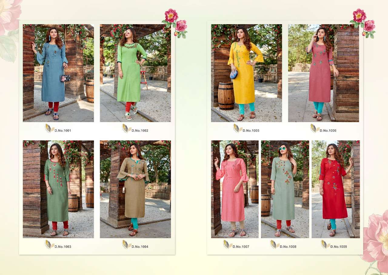 SENORITA BY RARE LILY 1001 TO 1009 SERIES DESIGNER STYLISH FANCY COLORFUL BEAUTIFUL PARTY WEAR & ETHNIC WEAR COLLECTION RAYON WITH WORK KURTIS AT WHOLESALE PRICE