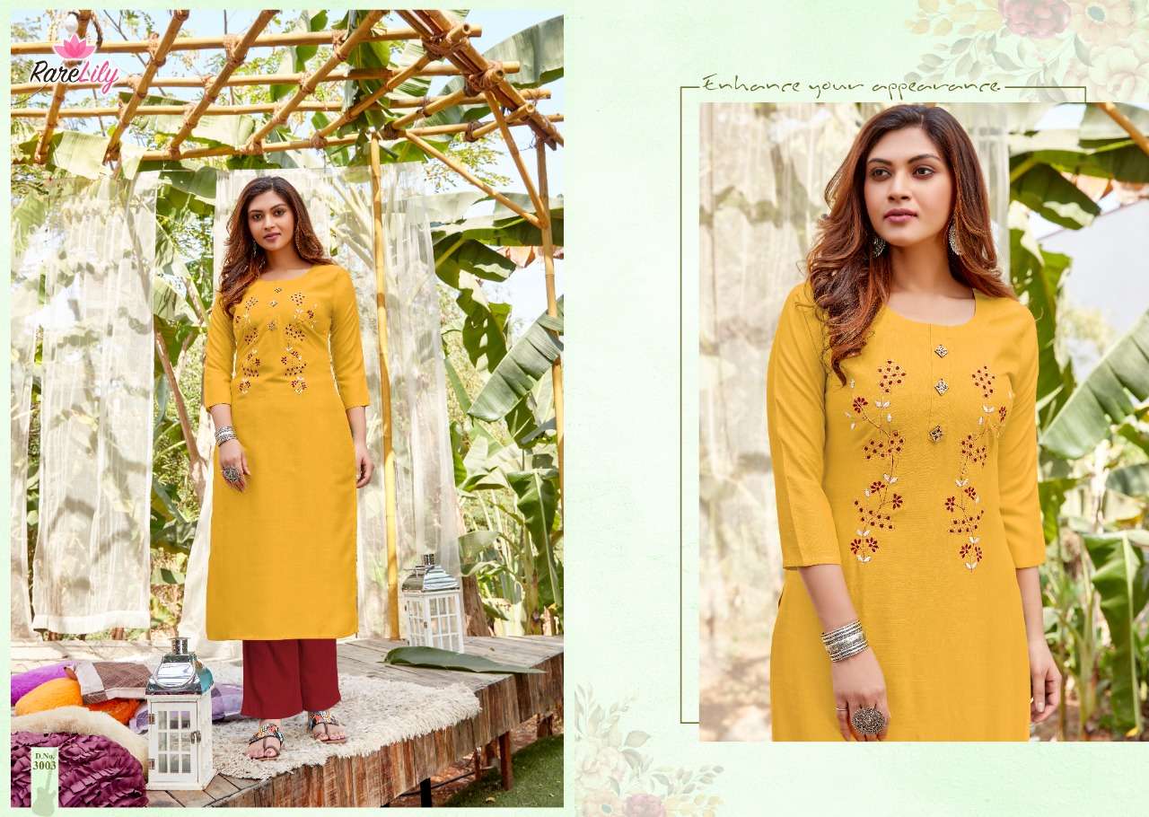 OVI BY RARE LILY 3001 TO 3009 SERIES DESIGNER STYLISH FANCY COLORFUL BEAUTIFUL PARTY WEAR & ETHNIC WEAR COLLECTION HEAVY RAYON WITH WORK KURTIS AT WHOLESALE PRICE