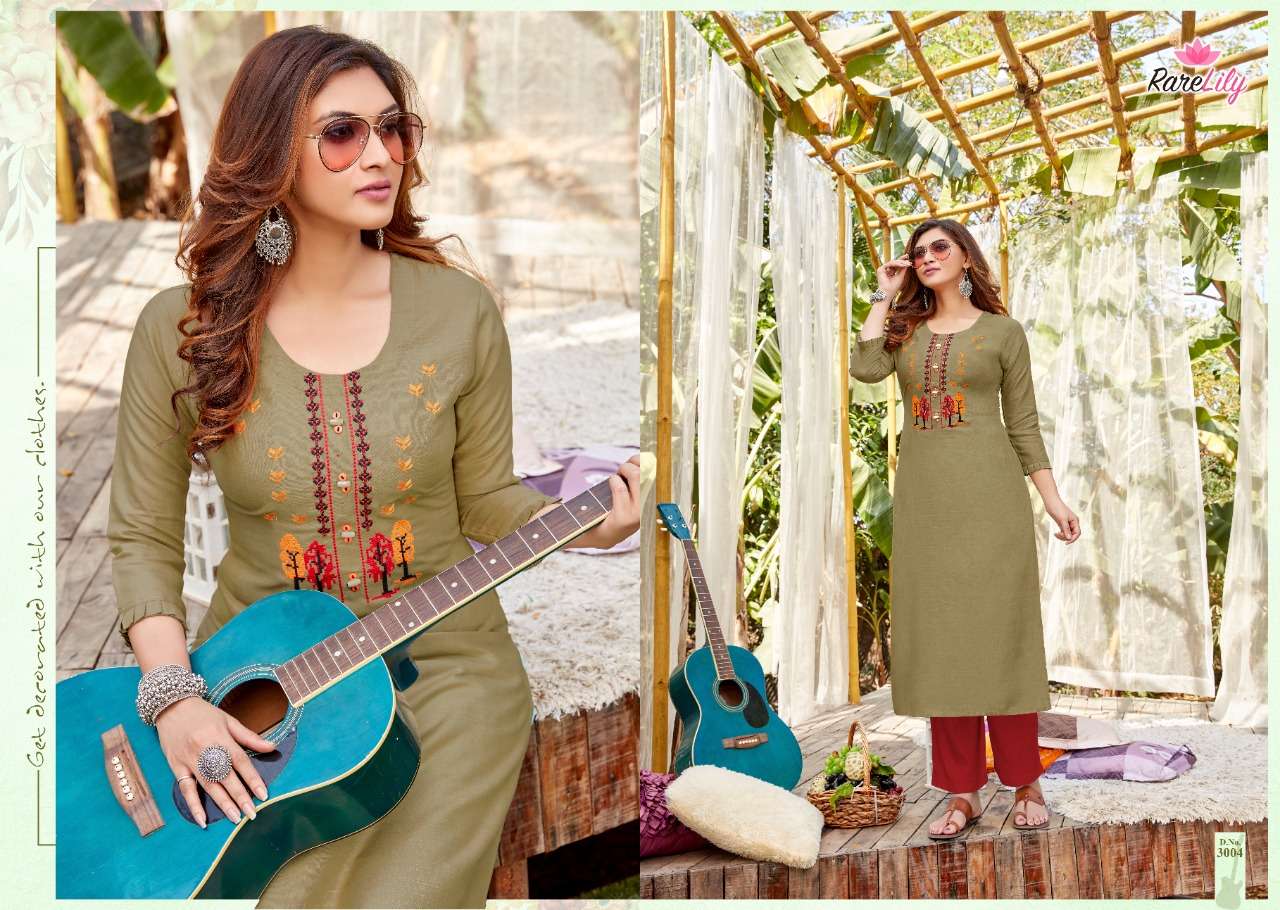 OVI BY RARE LILY 3001 TO 3009 SERIES DESIGNER STYLISH FANCY COLORFUL BEAUTIFUL PARTY WEAR & ETHNIC WEAR COLLECTION HEAVY RAYON WITH WORK KURTIS AT WHOLESALE PRICE