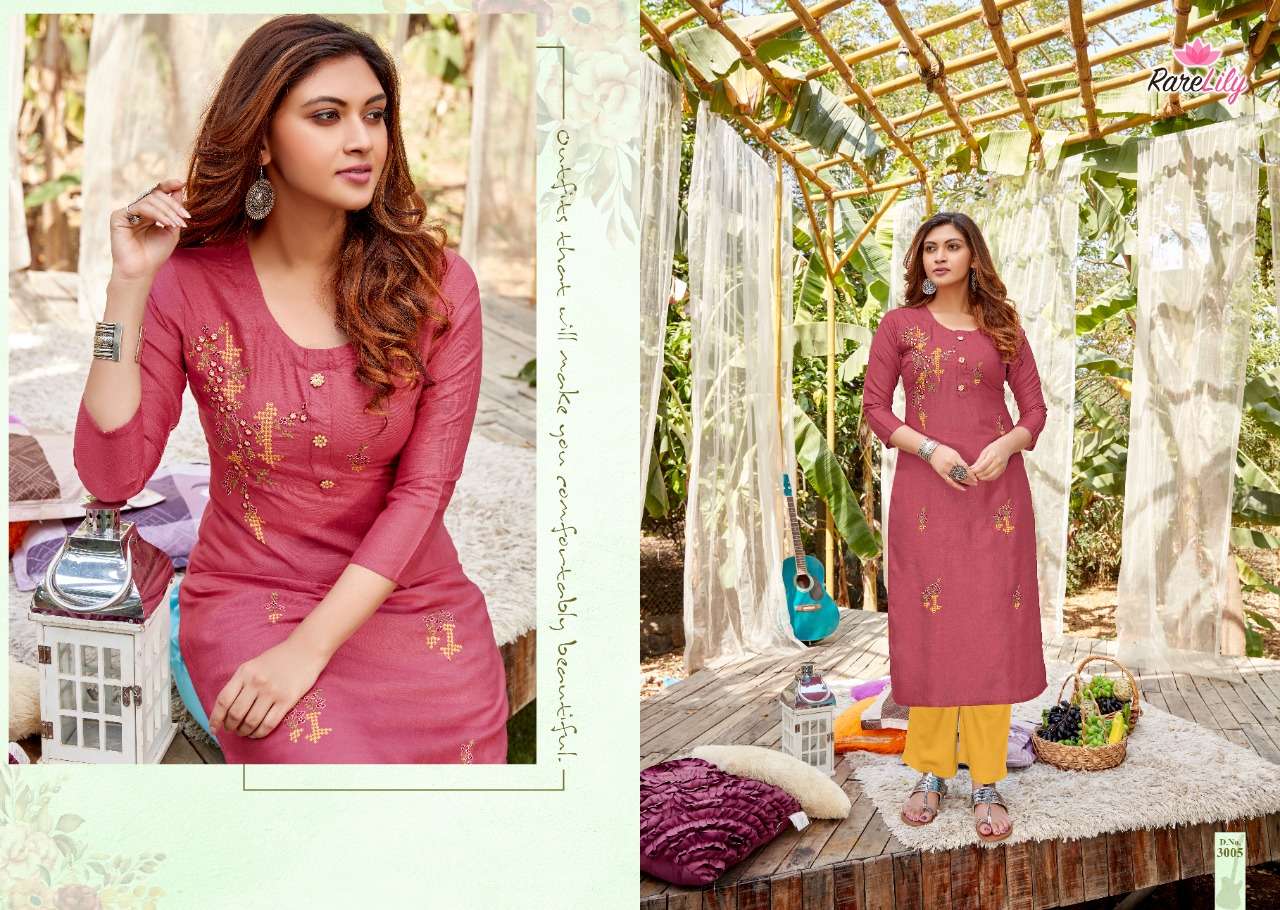 OVI BY RARE LILY 3001 TO 3009 SERIES DESIGNER STYLISH FANCY COLORFUL BEAUTIFUL PARTY WEAR & ETHNIC WEAR COLLECTION HEAVY RAYON WITH WORK KURTIS AT WHOLESALE PRICE