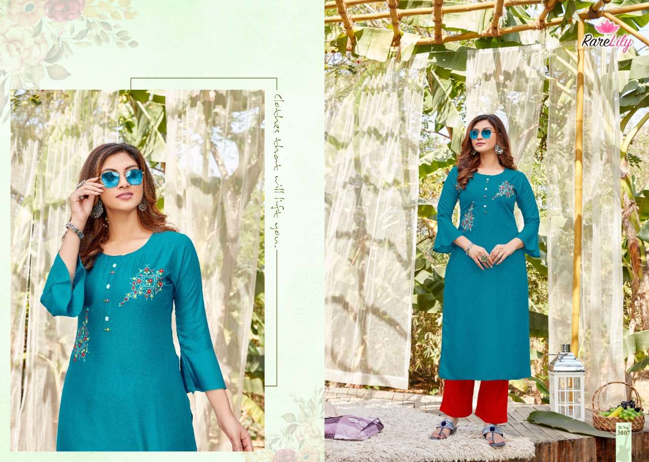 OVI BY RARE LILY 3001 TO 3009 SERIES DESIGNER STYLISH FANCY COLORFUL BEAUTIFUL PARTY WEAR & ETHNIC WEAR COLLECTION HEAVY RAYON WITH WORK KURTIS AT WHOLESALE PRICE