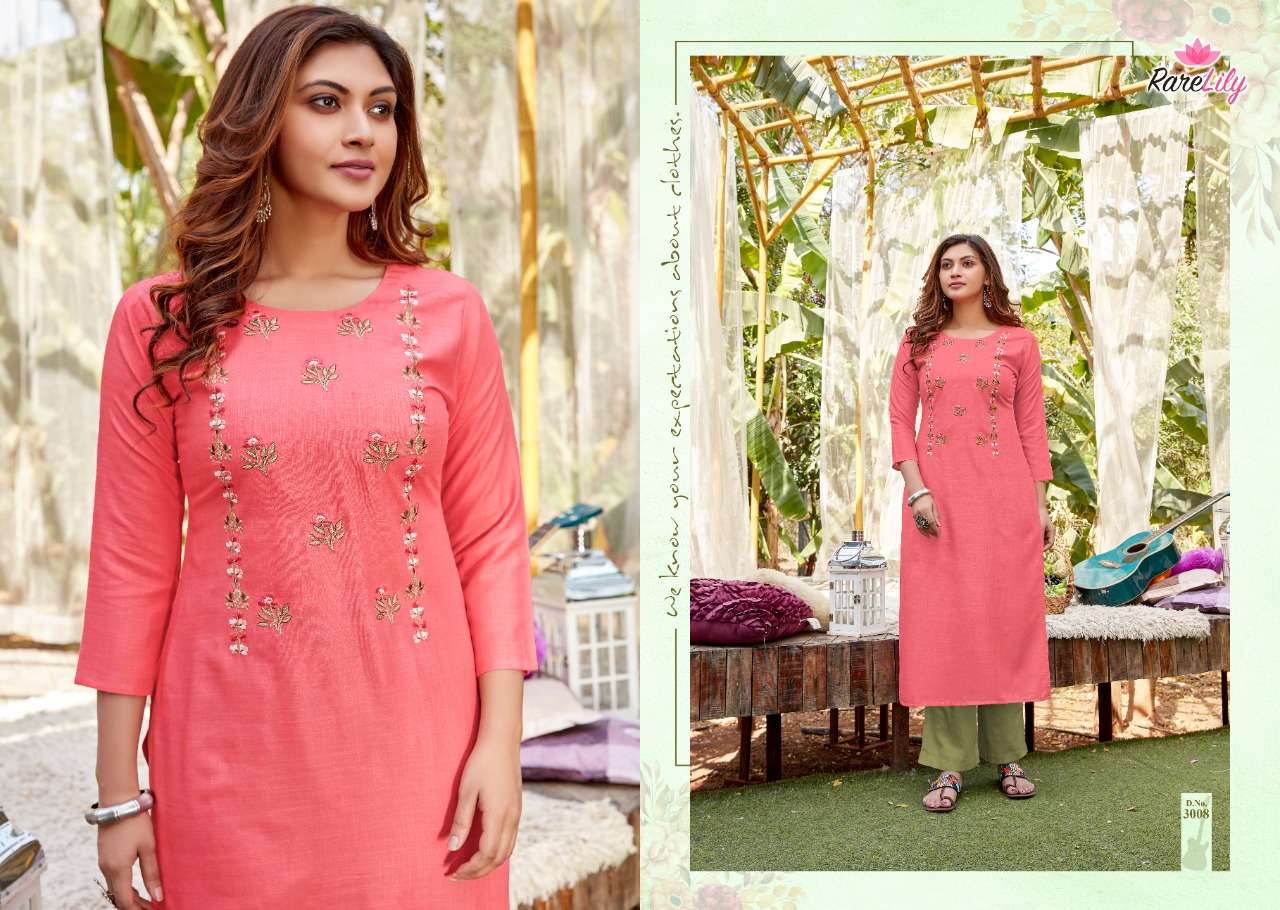 OVI BY RARE LILY 3001 TO 3009 SERIES DESIGNER STYLISH FANCY COLORFUL BEAUTIFUL PARTY WEAR & ETHNIC WEAR COLLECTION HEAVY RAYON WITH WORK KURTIS AT WHOLESALE PRICE