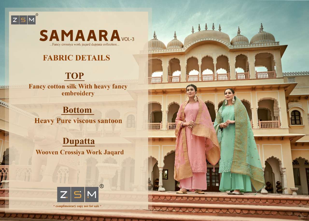 SAMAARA VOL-3 BY ZSM 1001 TO 1008 SERIES BEAUTIFUL STYLISH SHARARA SUITS FANCY COLORFUL CASUAL WEAR & ETHNIC WEAR & READY TO WEAR COTTON SILK EMBROIDERED DRESSES AT WHOLESALE PRICE